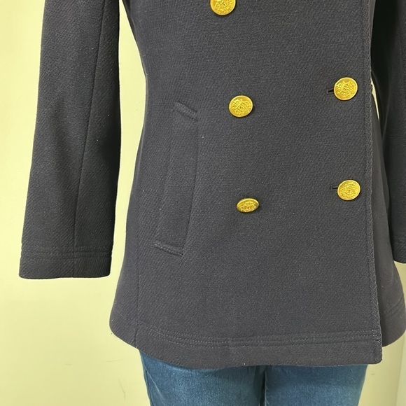 J Crew Stadium Cloth by Nello Gori Wool Blend Classic Pea Coat Navy Blue Sz 0 - Picture 5 of 13